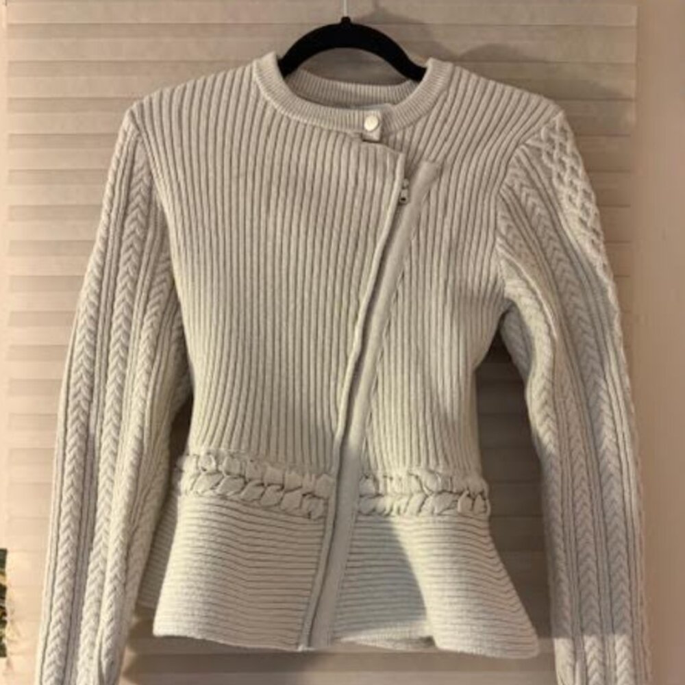 SIMKHAI, Andi Knit Peplum Jacket, Size M, Stone, NWT